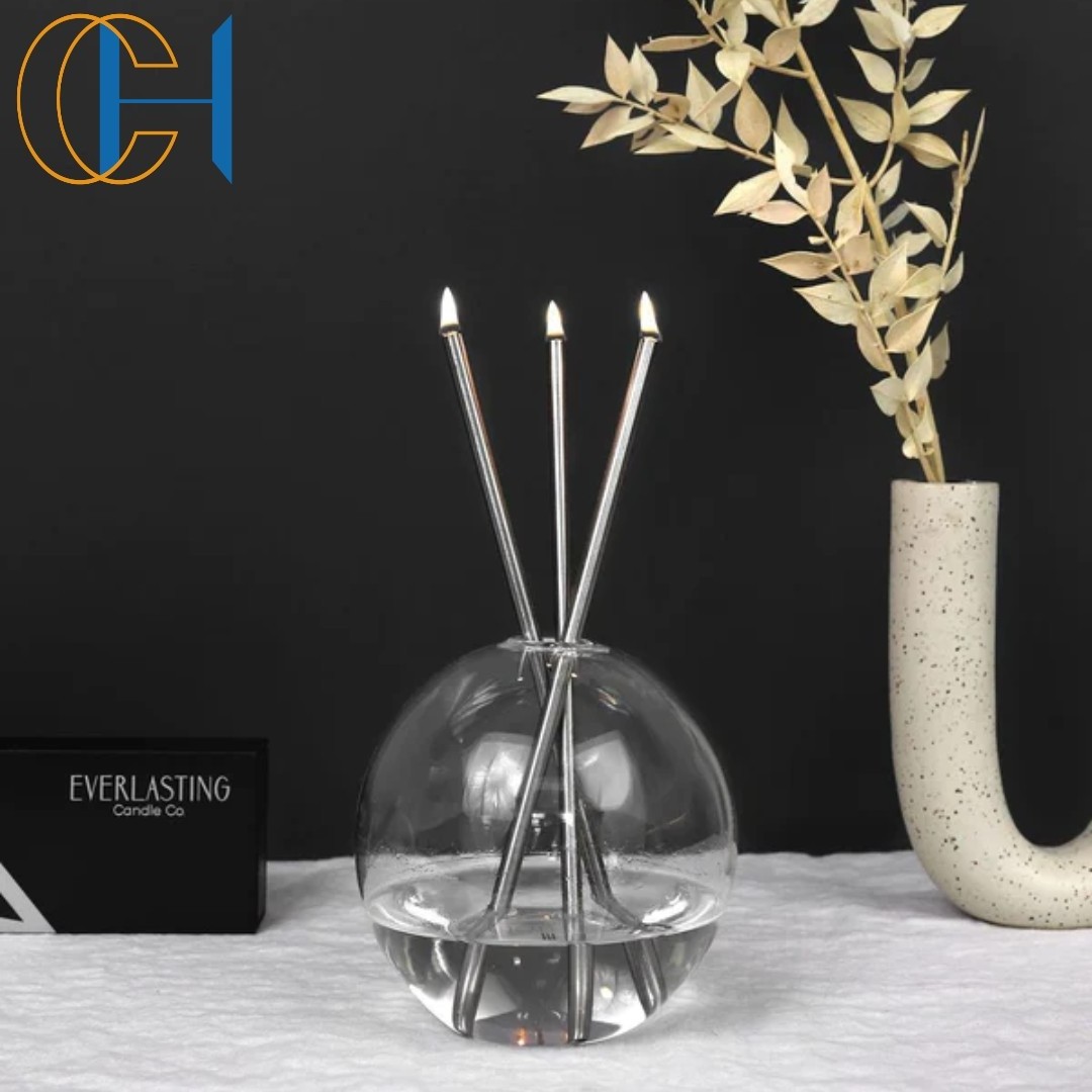 C&H Refillable Liquid Oil Glass Candle Holder Everlasting Candle Scented Oil Candle