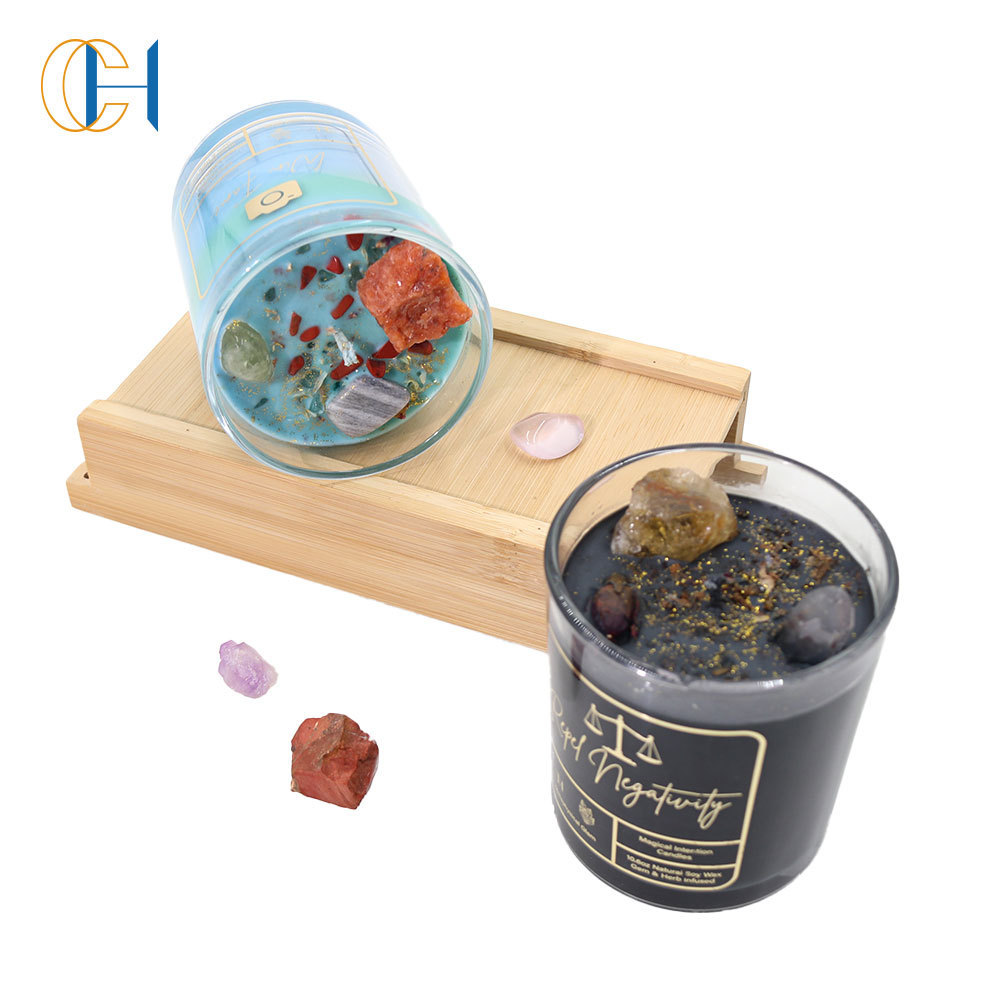 C&H Crystal Infused Money Love Gilding Logo Candle Colorful Soy Wax Magic Meditation Candle