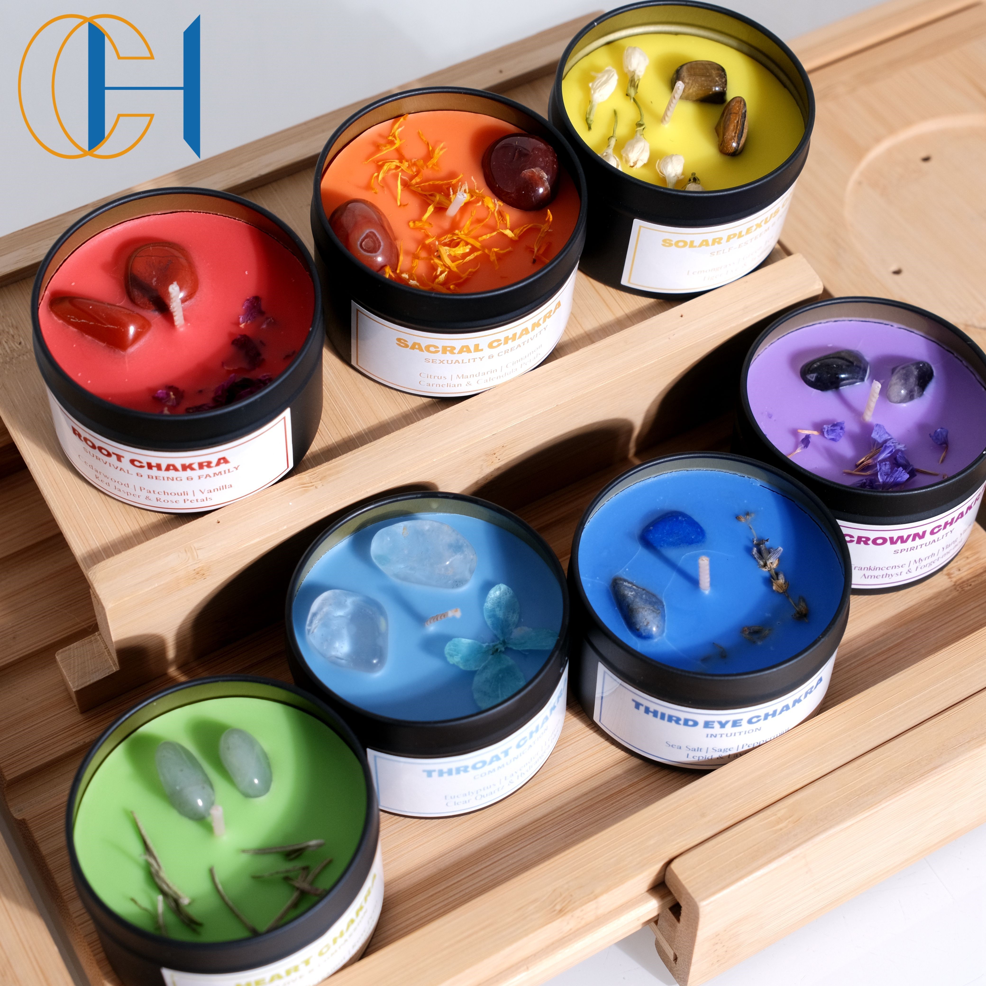 C&H  Wholesale Customization Luxury Seven Chakras Hearing Relax Soy Crystal Scented  Candles