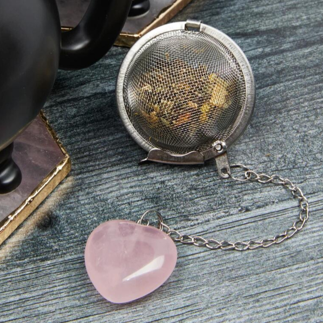 Private Label Heart Shape Natural Crystal Tea Infuser Ball Brass Stainless Steel Tea Strainer