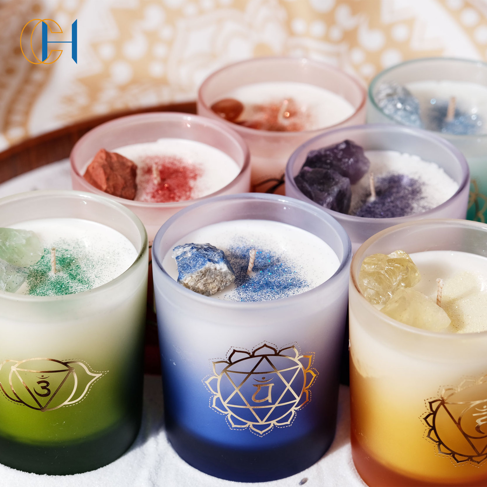 C&H  Wholesale Customization Luxury Seven Chakras Hearing Relax Soy Crystal Scented  Candles