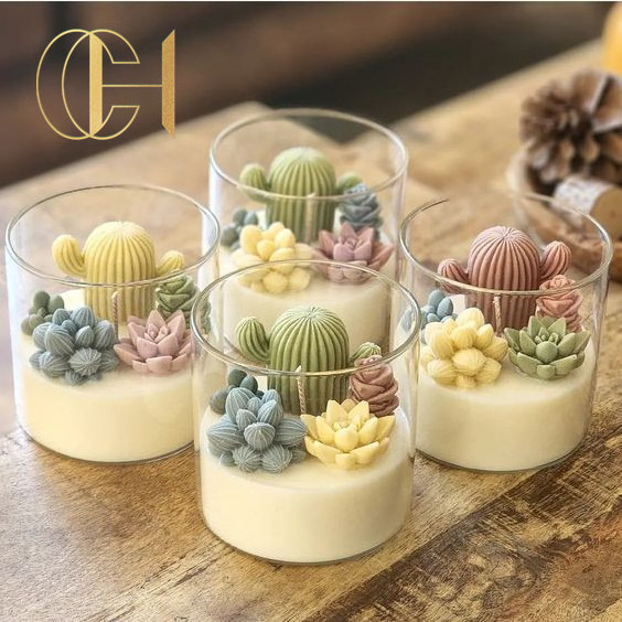 C&H High Quality Home Decoration Flower Cactus Wax Fragrance Scented Candles