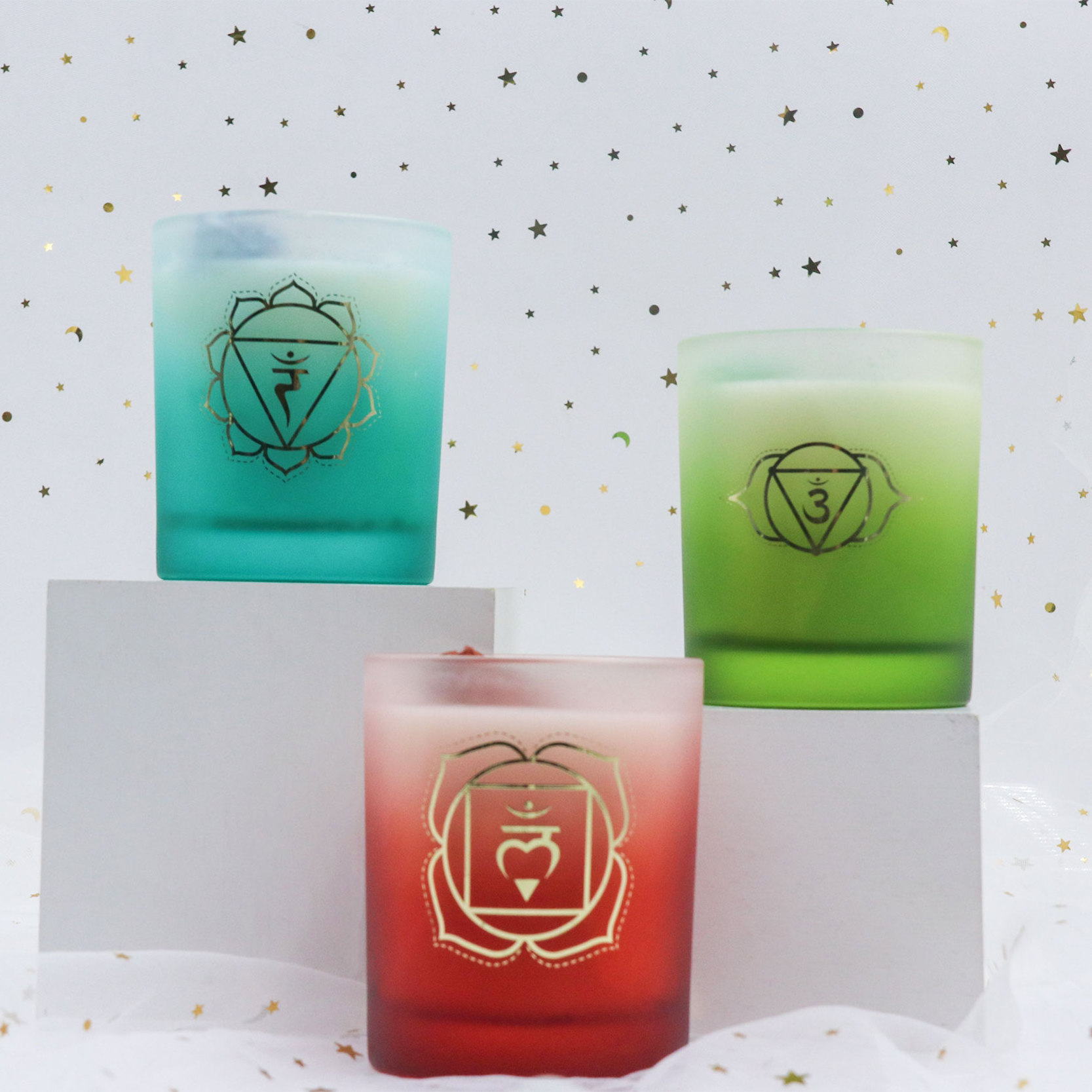 Oem Friendly Luxury Soy Wax Candle Gift Set Bulk Healing Crystal Infused Cotton Wick Harmony Scented 7 Chakra Candles