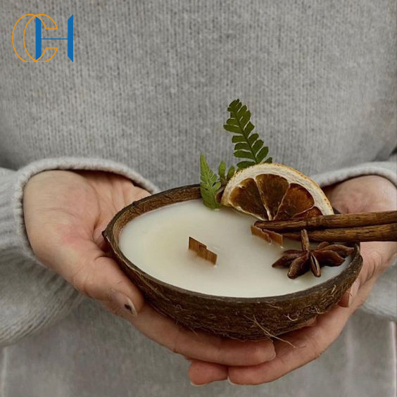 C&H Wholesale Polished Eco Friendly bowl shape plant soy wax wood wick fragrance coconut shell scented candles