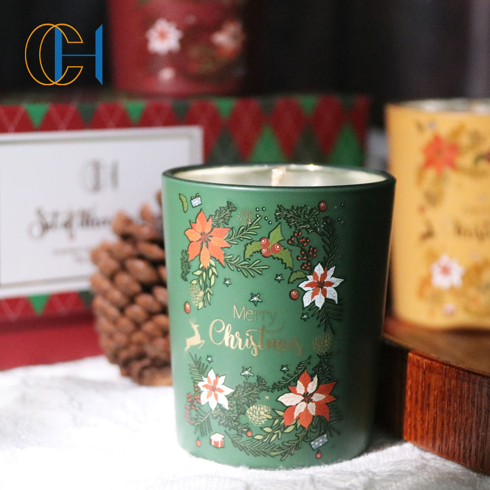 C&H Christmas Gift Set Custom Soy Candle Glass Jar Cinnamon Fragrance Oil Scented Candle