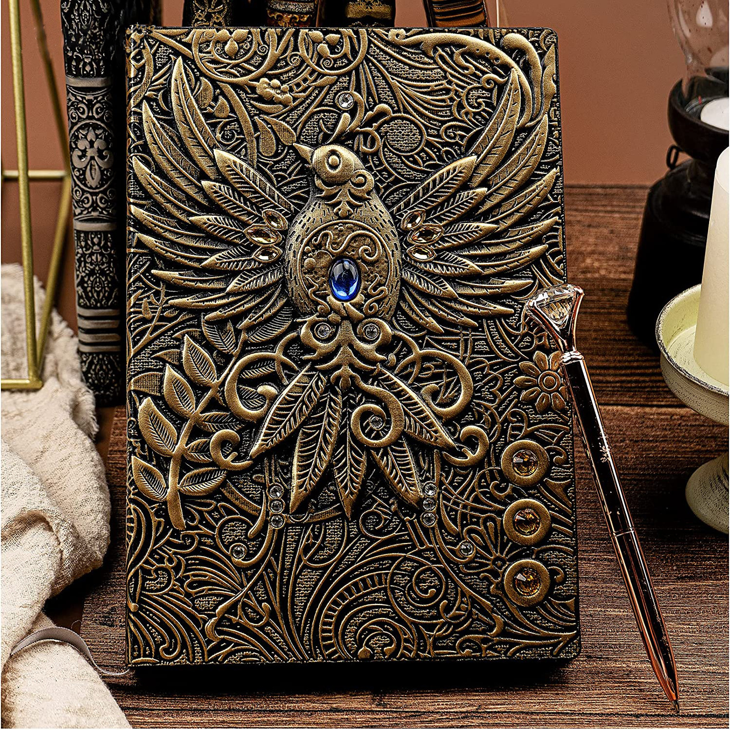 Artificial Fancy Gifts Private Label Handmade Leather Healing Crystal Notebook Journal