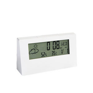 Small Electronic LCD Alarm Clock with Temperature Humidity Time Display Glowing Weather Display Transparent Case