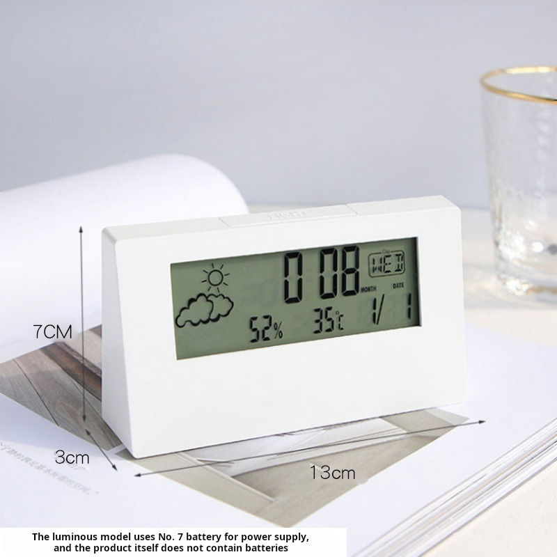 Small Electronic LCD Alarm Clock with Temperature Humidity Time Display Glowing Weather Display Transparent Case