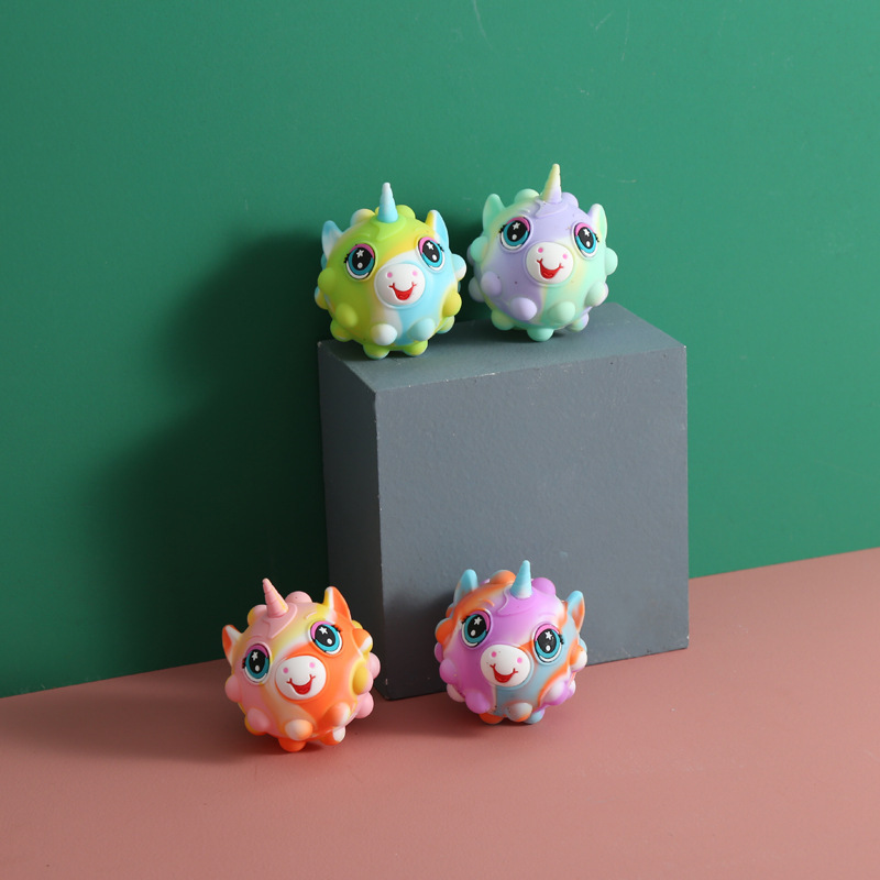 Wholesale Silicone Relief Stress Pop 3D Unicorn Balls Children Led Light Up Finger Sensory Fidget Toys