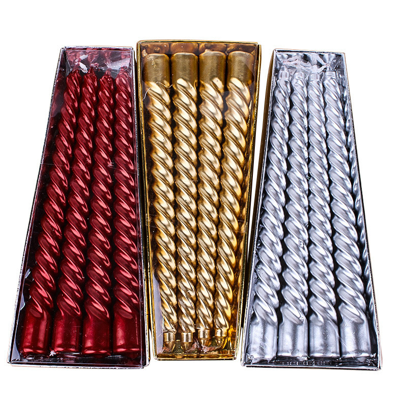 Factory Wholesale Candlelight Dinner Gold Silver Red Electroplating Threaded Long Rod Candle