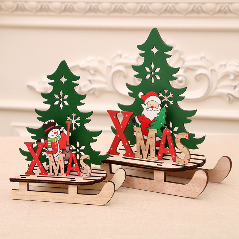 Christmas Creative Puzzle Gift Painted Wooden Assembly DIY Sleigh Car Ornaments