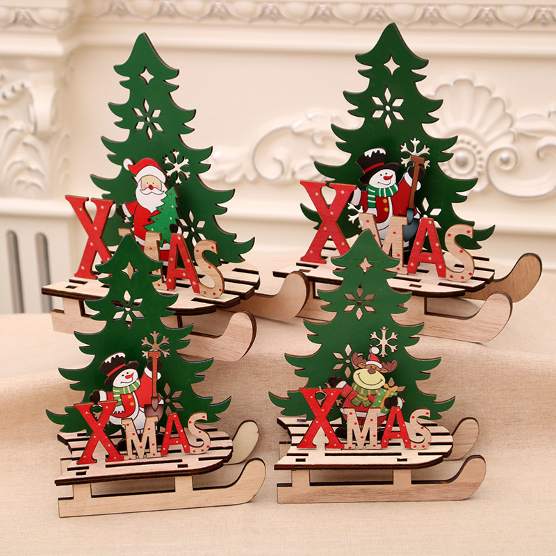 Christmas Creative Puzzle Gift Painted Wooden Assembly DIY Sleigh Car Ornaments