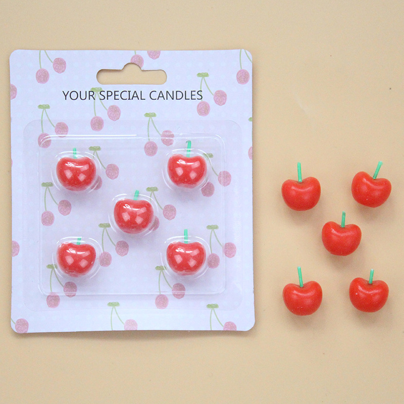 Birthday Cake Party Decoration Red Romantic Cute Fruit Little Cherry Candles