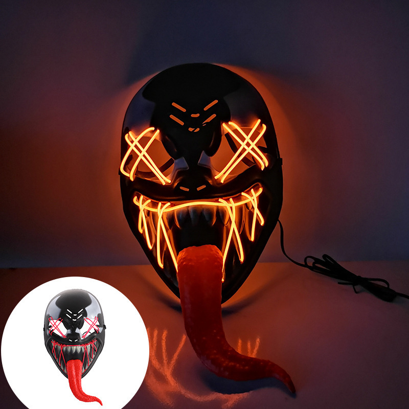 Halloween Black V With Blood Horror Led Grimace El Fluorescent Halloween Horror Props Led Headgear