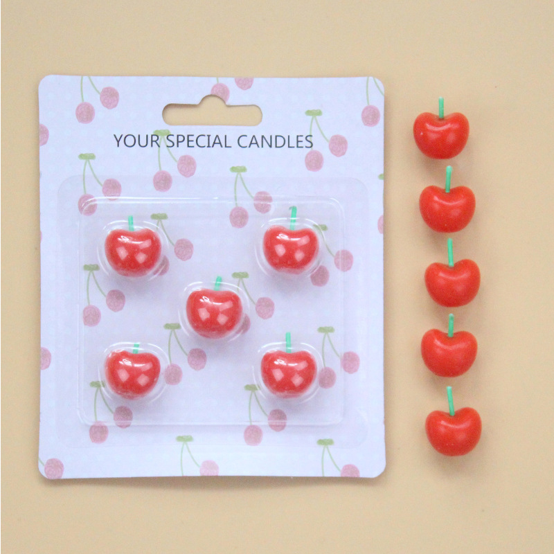 Birthday Cake Party Decoration Red Romantic Cute Fruit Little Cherry Candles