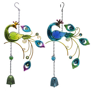 Creative Hanging Glass Painted Garden Balcony Pendant Peacock Metal Animal Wind Chimes