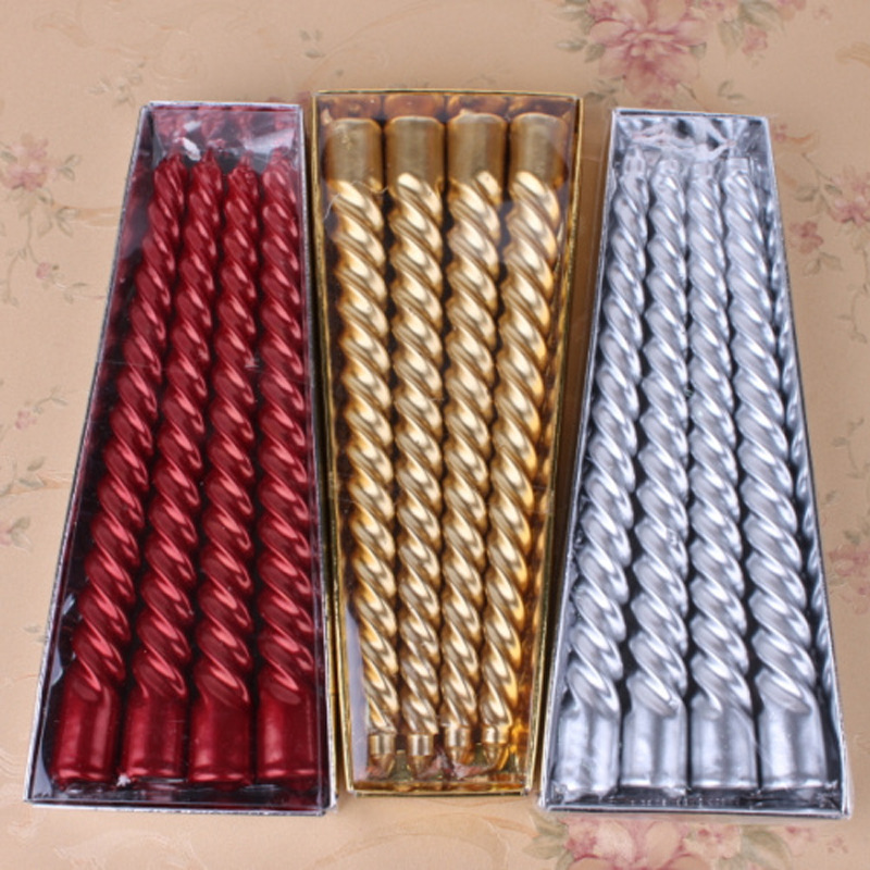 Factory Wholesale Candlelight Dinner Gold Silver Red Electroplating Threaded Long Rod Candle