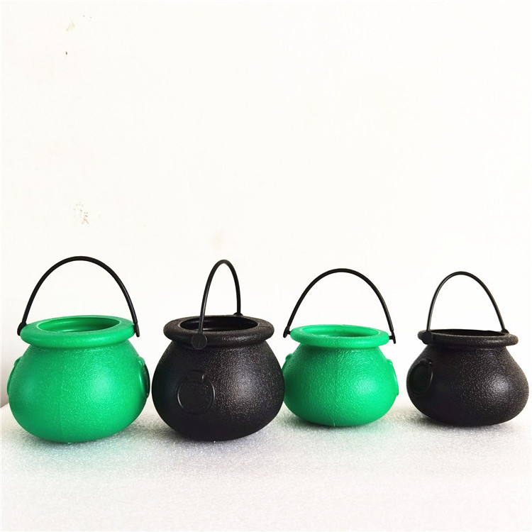 Halloween Props Candy Bucket Plastic Mini Black And Green Halloween Witch Cauldron