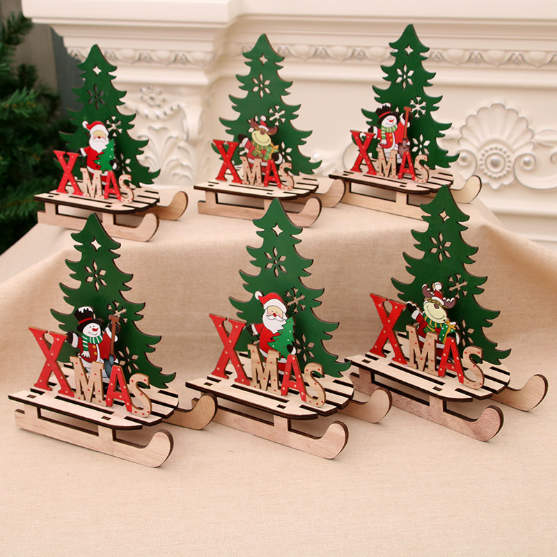 Christmas Creative Puzzle Gift Painted Wooden Assembly DIY Sleigh Car Ornaments