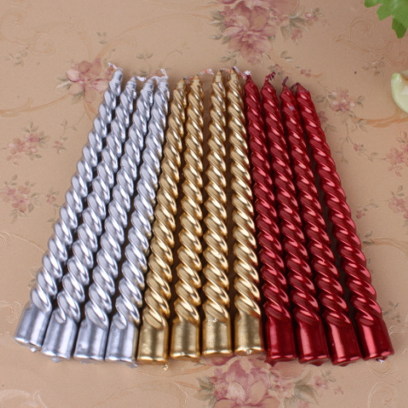 Factory Wholesale Candlelight Dinner Gold Silver Red Electroplating Threaded Long Rod Candle