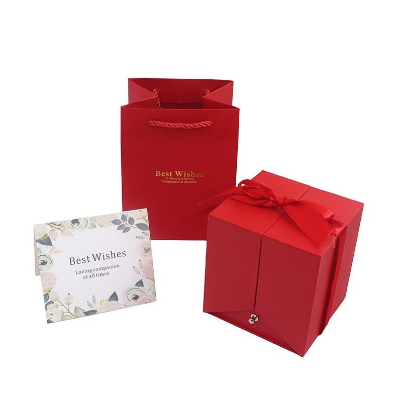 Valentine'S Day New Red Gift Box Double Door Ring Necklace Box Preserved Soap Rose Flower Jewelry Gift Box