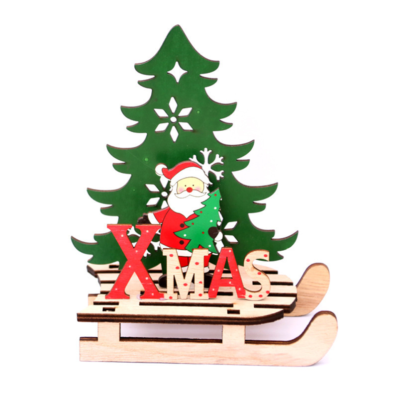 Christmas Creative Puzzle Gift Painted Wooden Assembly DIY Sleigh Car Ornaments