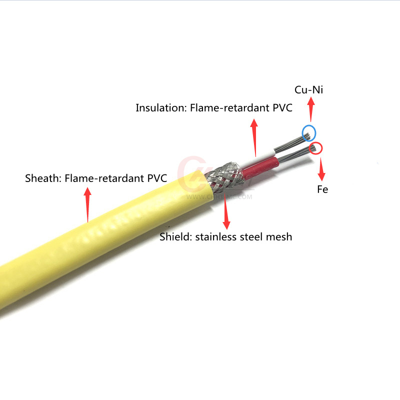 2*12*0.3mm PVC insulated J-type yellow thermocouple wire electrical wires K type thermocouple wire