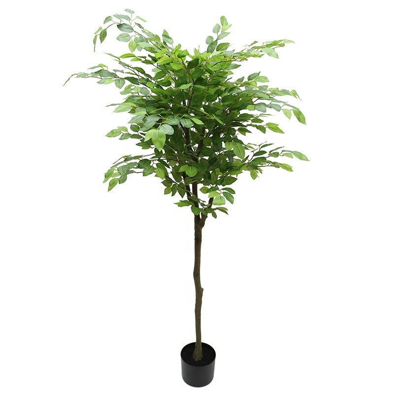 KD PACKING Bright Green Large Artificial Ficus Trees 150cm White Ficus Leaf  Real Touch Ficus  Tree In Plastic Pot