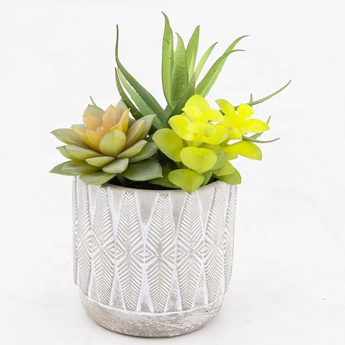 Artificial Succulent Plants Potted Small Topiary Bonsai Plant For Indoor House Decoration In Cement Pot