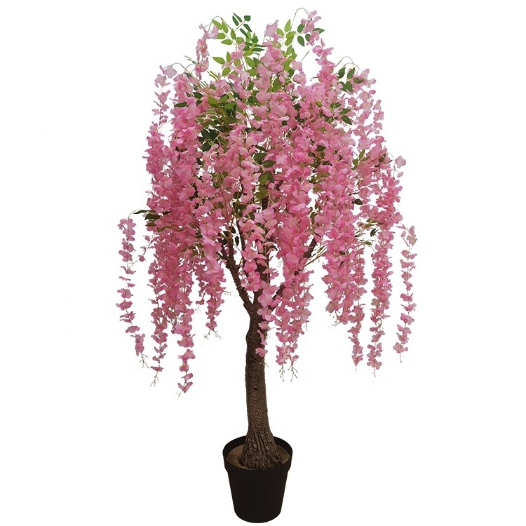 Factory Directly Sale Faux Plants Simulation Wisterial Bonsai Tree 180cm Plastic Artificial Wisteria Tree With Pot