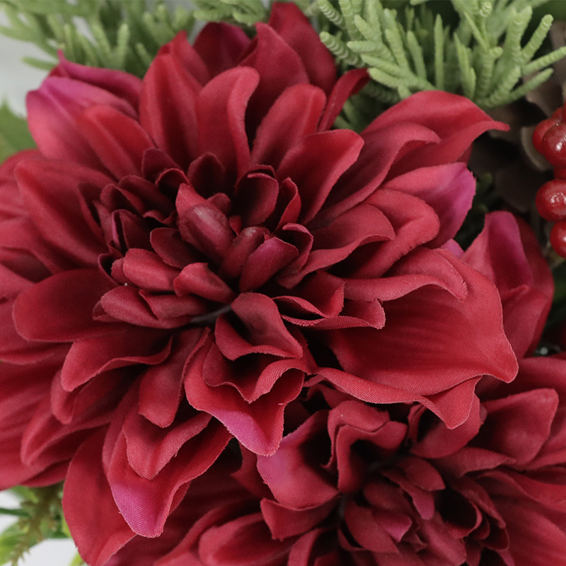 Red Christmas Simulation  Decoration Flowers 30cm Dahlia Fern Holly Bundle Artificial Flowers