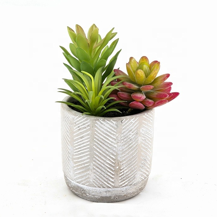 Artificial Succulent Plants Potted Small Topiary Bonsai Plant For Indoor House Decoration In Cement Pot