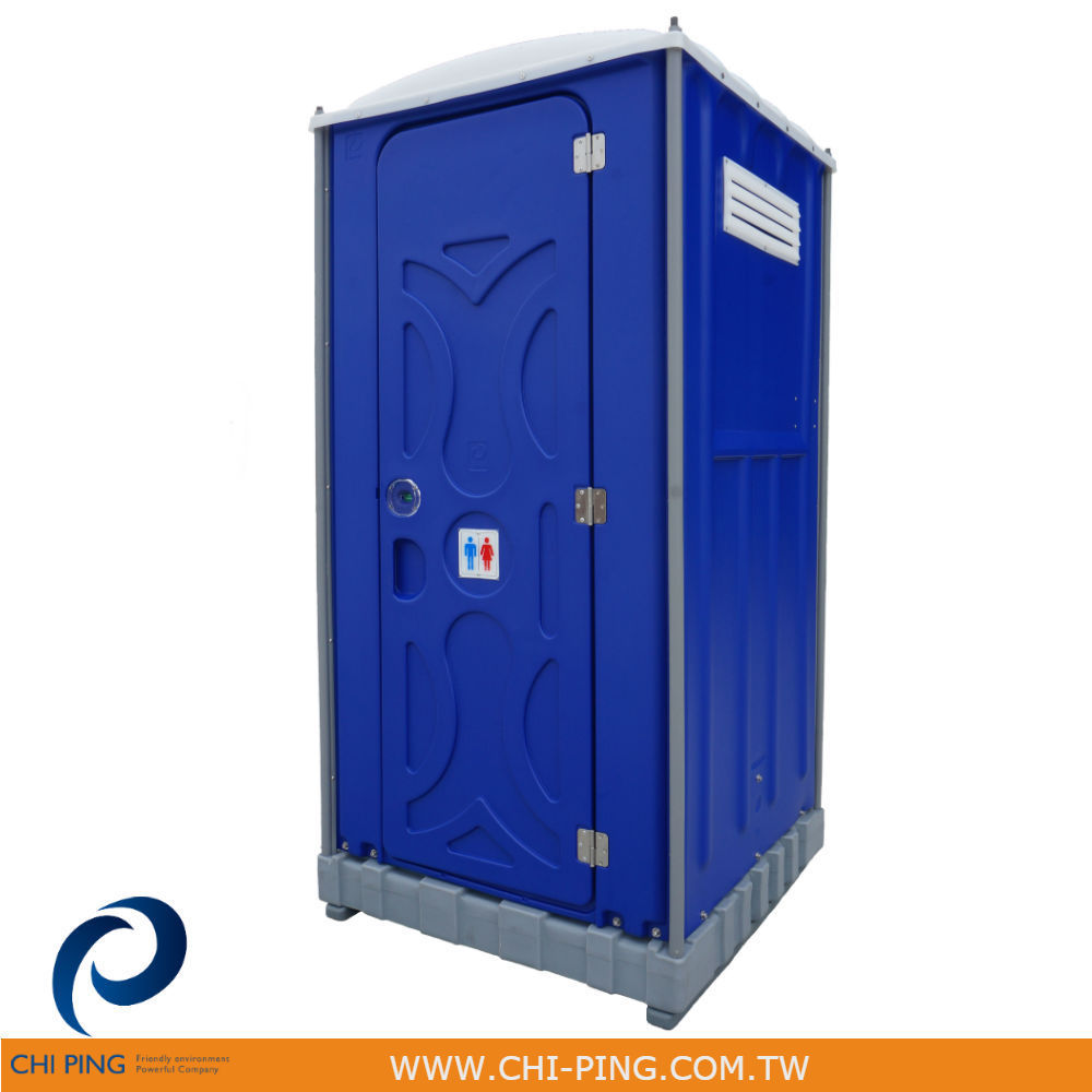 Blue toilet well wall, foot pump operated flush portable toilet with toilet lid