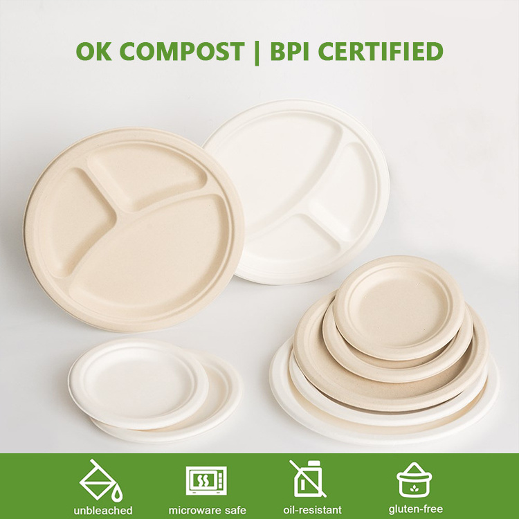 Biodegradable Sugarcane Bagassse Pulp Tableware Sugar Cane Fiber Compostable Disposable 100% Degradable Dinnerware Products