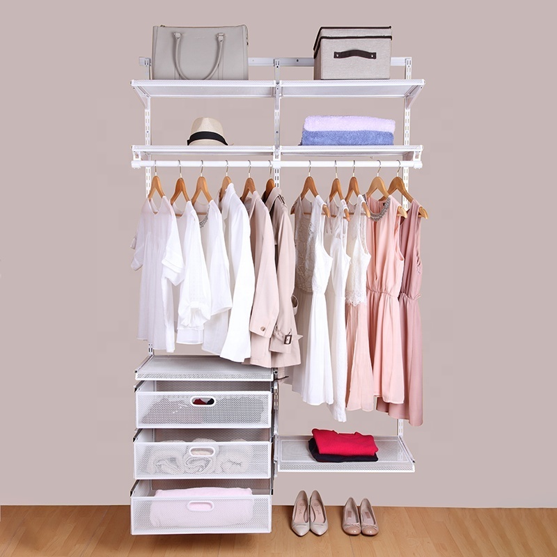 Wall Mount Metal Wire Closet Wardrobe Hanging Shelves Ppen Closet System Wire Closet