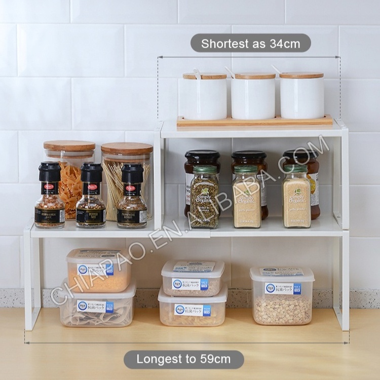 Large Kitchen Expandable Cabinet Organizer Shelves Spice Rack Counter Stackable Shelf Rack Kitchen Organization Pantry Organizer