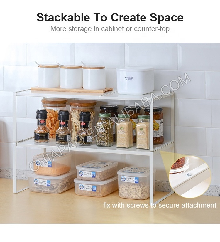 Large Kitchen Expandable Cabinet Organizer Shelves Spice Rack Counter Stackable Shelf Rack Kitchen Organization Pantry Organizer