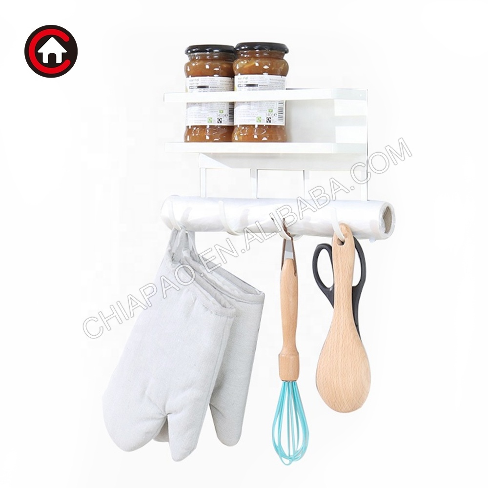 Multifunctional Kitchen Wall-Mounted Fridge Side Magnetic Refrigerator Storage Shelf Spice Rack with Utility Hooks