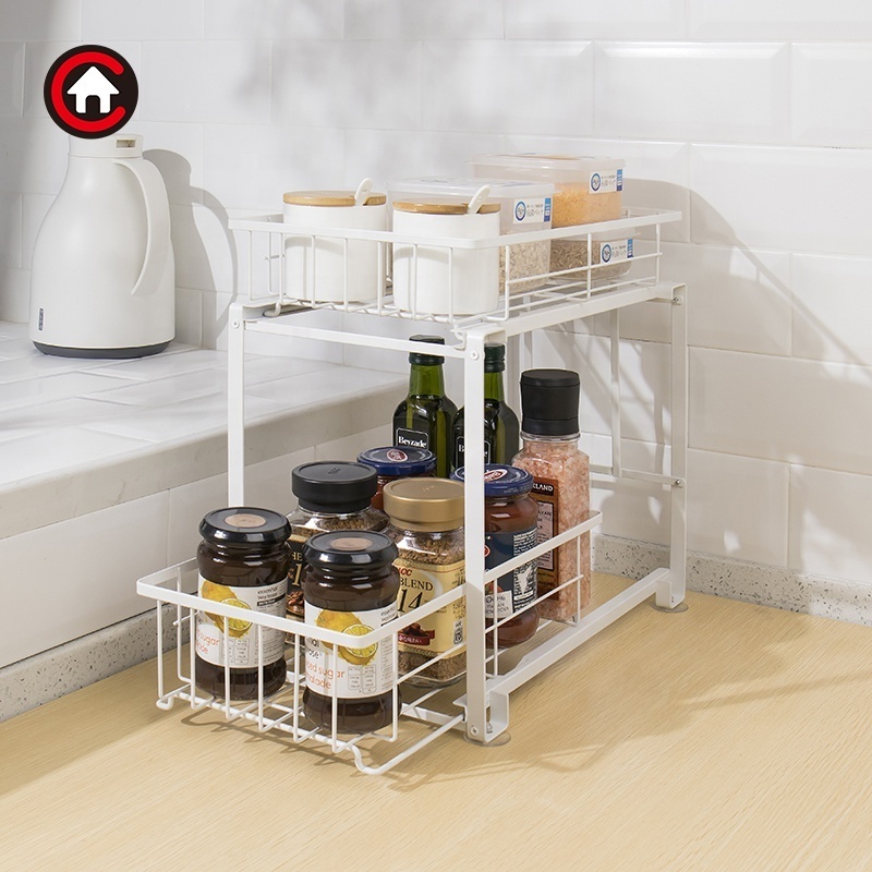 Under Sink Organizer And Storage Sliding 2 Tier Metal Undersink Organizer Pull Out Organizer Kitchen Bathrooms Organization