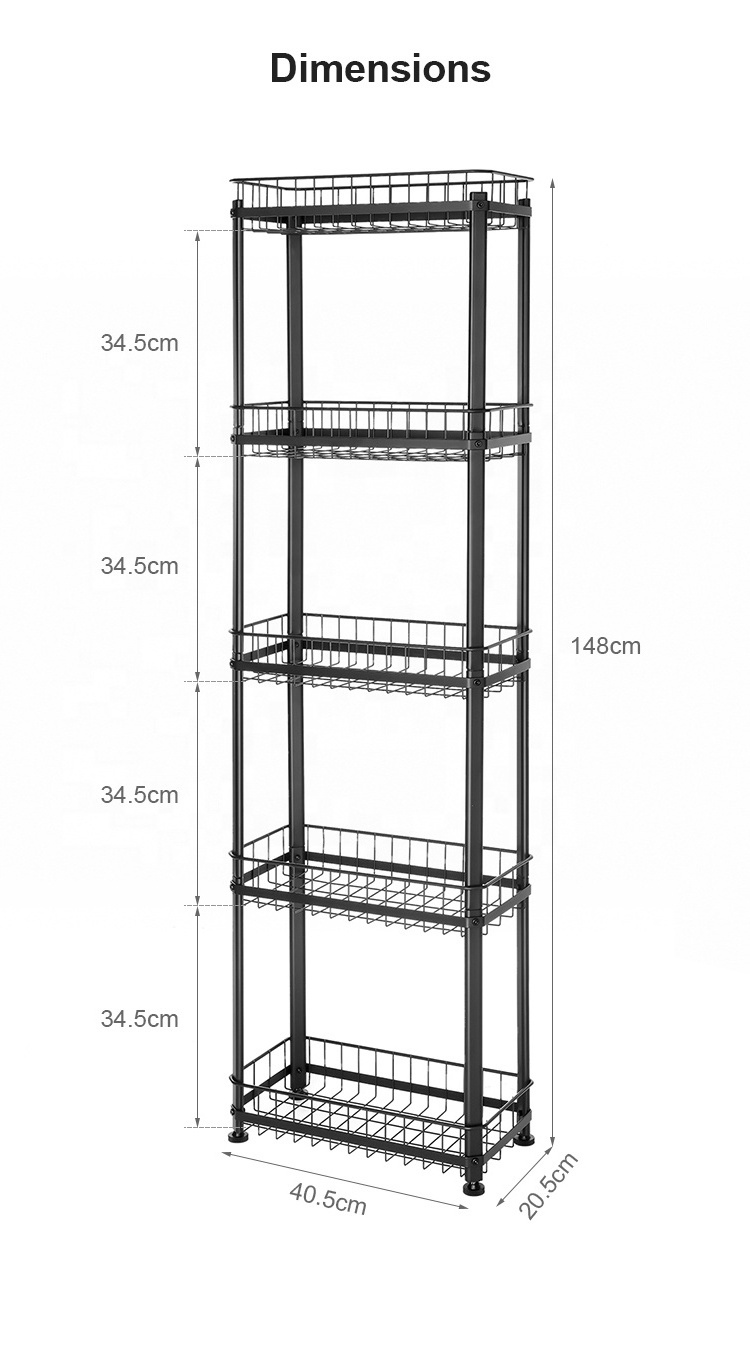 5-Tier Space Saving Rolling Metal Wire Shelves Storage Shelf Storage Rack for Home Kitchen Display Rack Shelf with wheels