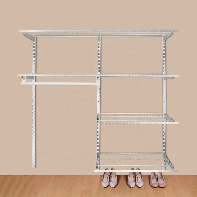 4 ft Wall Mount Metal Wire Closet Wardrobe Hanging Shelves Open Closet System for Bedroom