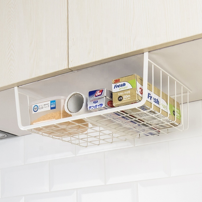 Hot Selling Medium Cabinet Hanging Basket Under Cabinet Organizer Shelf For Kitchen Bookshelf Cupboard Kitchen Organizers