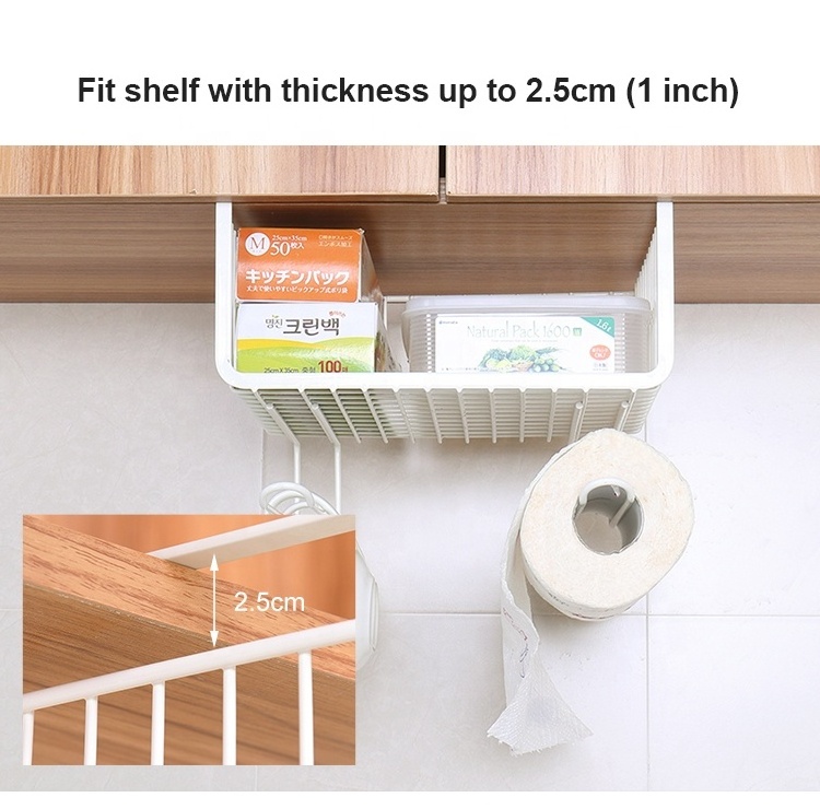 High Quality Under Shelf Cabinet Hanging Basket Under Cabinet Organizer Shelf with hooks for Kitchen Cupboard Under Shelf Basket