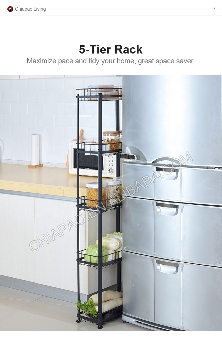 5-Tier Space Saving Rolling Metal Wire Shelves Storage Shelf Storage Rack for Home Kitchen Display Rack Shelf with wheels