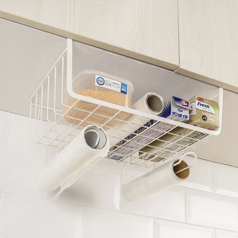 Hot Selling Kitchen Cabinet Wire Hanging Basket Under Cabinet Organizer Shelf with Hooks  Home Storage OrganizerOrganizer