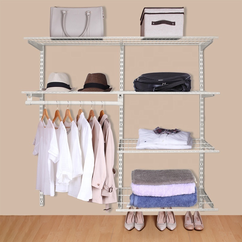 4 ft Wall Mount Metal Wire Closet Wardrobe Hanging Shelves Open Closet System for Bedroom