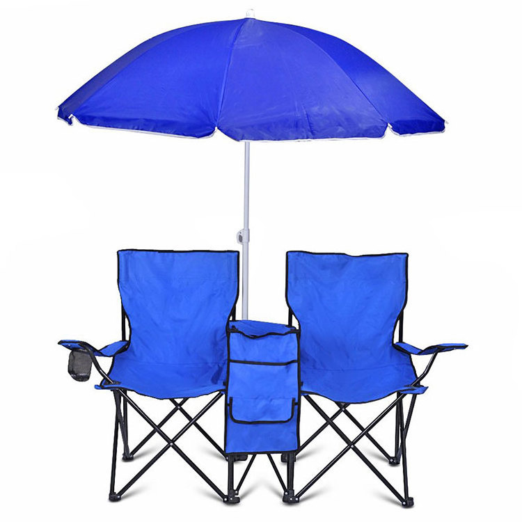 cheap umbrella sunshade 2 person double cooler folding beach camping chair attached table with canopy