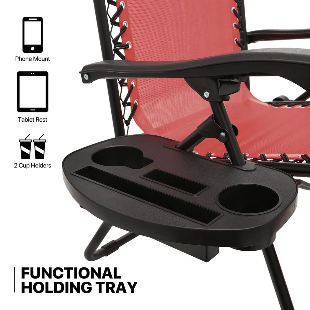 Headrest and Side Tray Folding Outdoor Recliner Patio Beach Lounge Chairs Zero Gravity Chairs  with Canopy Shade