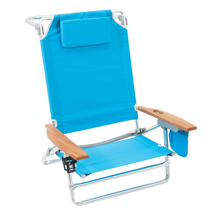 Outdoor Lay Flat Camping Portable Folding Aluminum Wooden arm Foldable Beach Chair