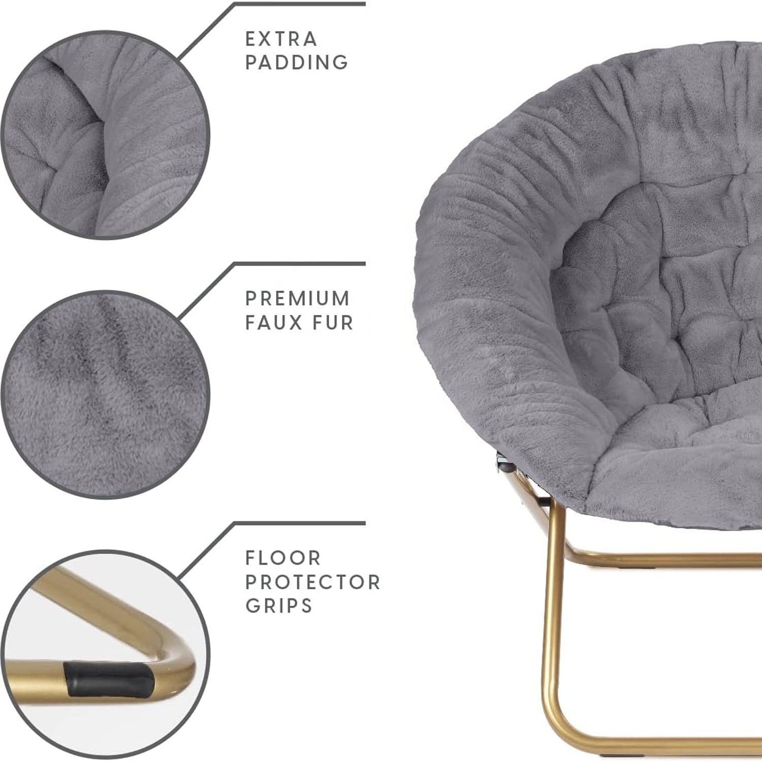 Folding Faux Fur Oversized Saucer Chair for Adults, living Room Furniture Modern Egg Moon Chair